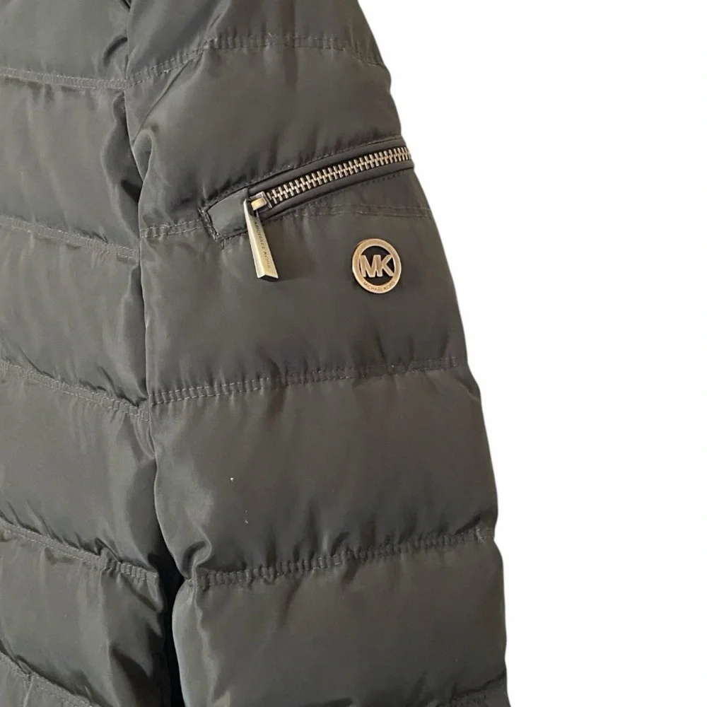 Michael Kors Brown Down Puffer Coat Women’s Small Faux Fur Hood Winter Jacket